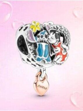 Pandora Silver Ohana Charm with Blue, Red, Yellow and Pink Accents